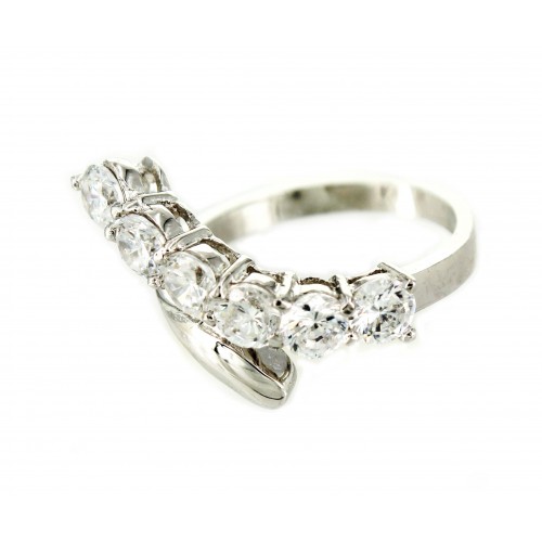 Finger Ring - 925 Sterling Silver - Fleur de Lis Charm with Austrian Crystals - RN-PRG9079